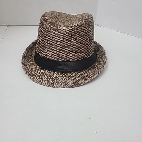 100% Paper Straw Brown Trilby Fedora Hat Brown,Black Band Unisex NWT M 57cm/22" - Picture 9 of 13